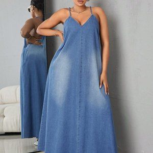 Blue Casual Womens Gradient Denim Cami Dress